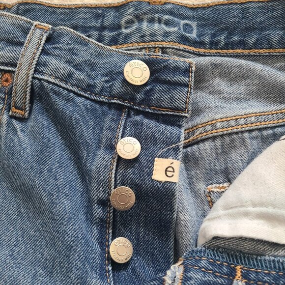 Ética Hevan Relaxed Fit Size 26  Raw Hem High Rise Two Tone Denim Cutoff Shorts - Picture 7 of 9